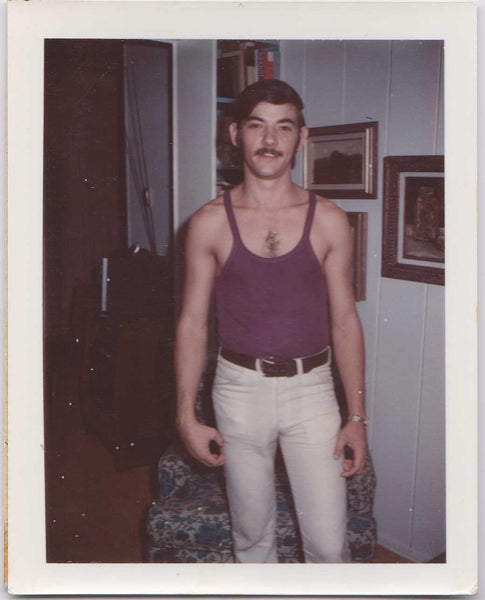 Vintage gay color Polaroid: Man in Tank Top with Tight White Jeans