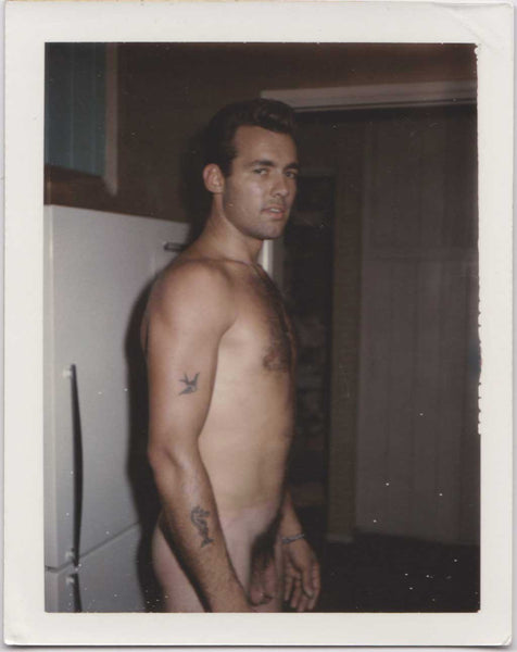 Male Nude Standing Next to Fridge vintage gay Polaroid c. 1960s