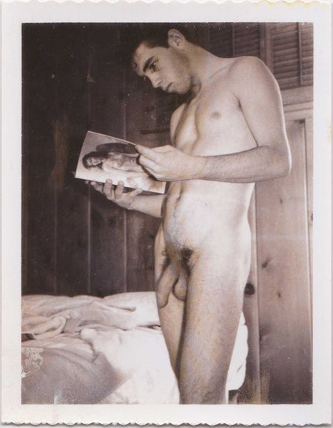 Naked Man Looking at Straight Porn: Vintage Polaroid