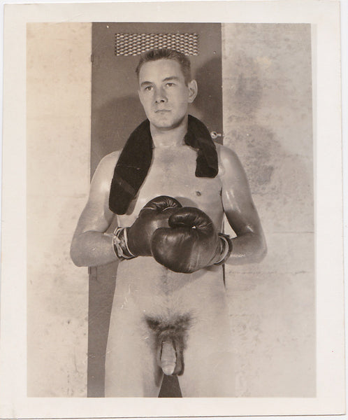 Vintage male nude wearing boxing gloves gay photo