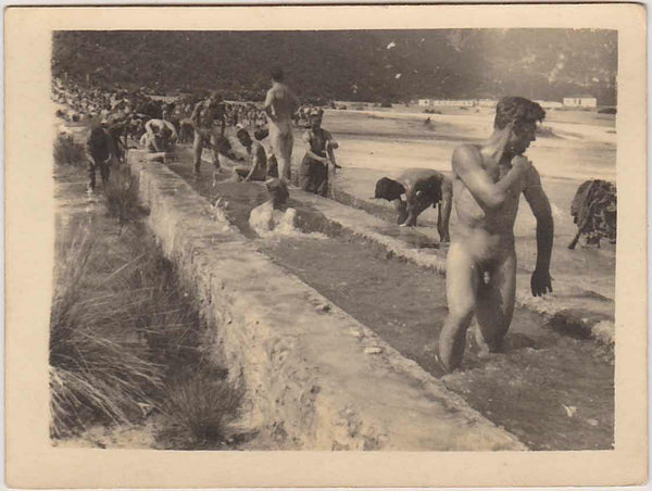 Men Bathing in Trough vintage gay snapshot