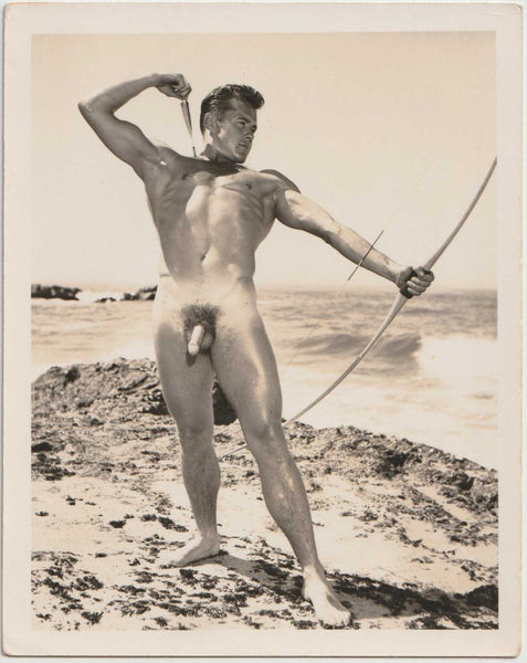 Vintage sepia gay photo Male Nude with Bow and Arrow