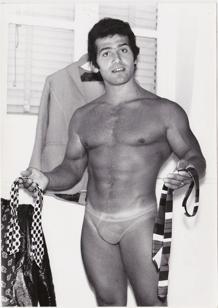 Original vintage photo of a handsome bodybuilder in his underwear