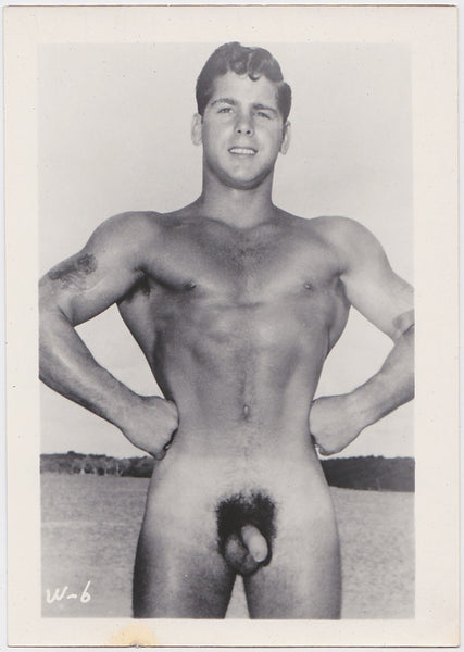 Male Nude in Empty Field vintage physique photo