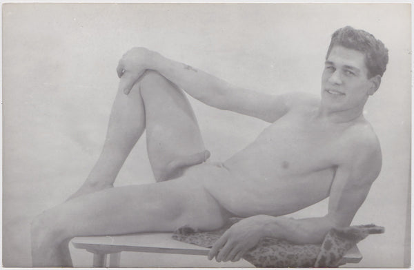 vintage gay photo Male Nude Reclining on Fake Leopard Skin