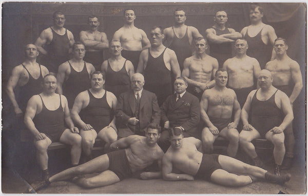 Wrestling team vintage real photo postcard c. 1910