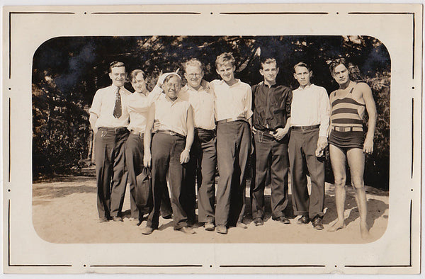 Gang of Eight: Men in Rows vintage sepia photo