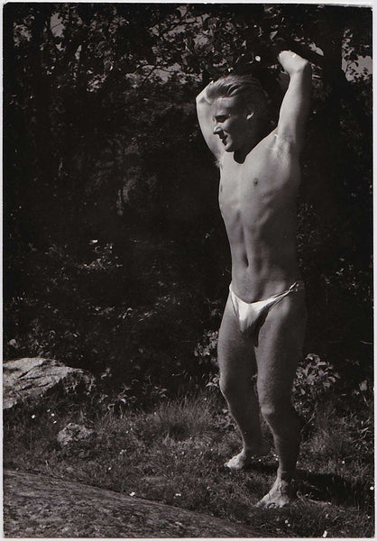 Rare original vintage physique photo of young Bo Johansson in a posing strap, by Stan of Sweden. 