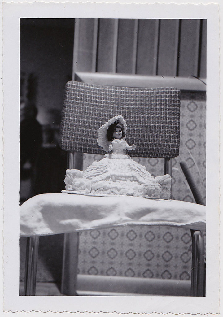 Doll on Chair vintage photo snapshot