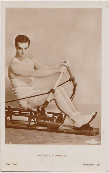Ramon Novarro Exercising vintage sepia real photo postcard gay