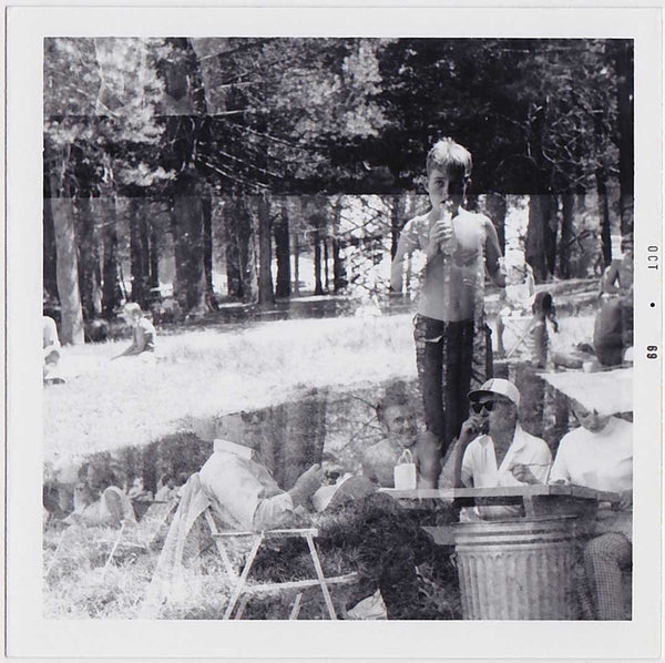 Double Exposure Picnic in the Woods vintage snapshot