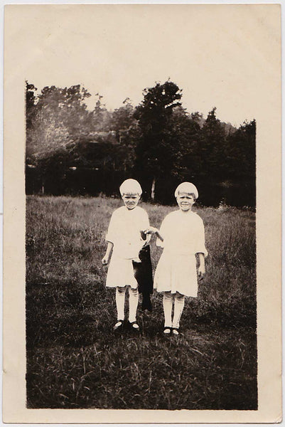 Twin Girls with Big Fish vintage snapshot