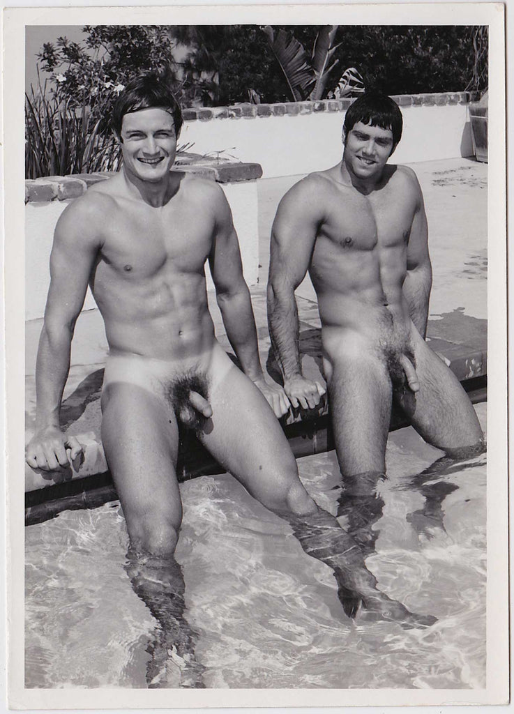 2 Male Nudes in the Pool, vintage physique photo Bruce of LA