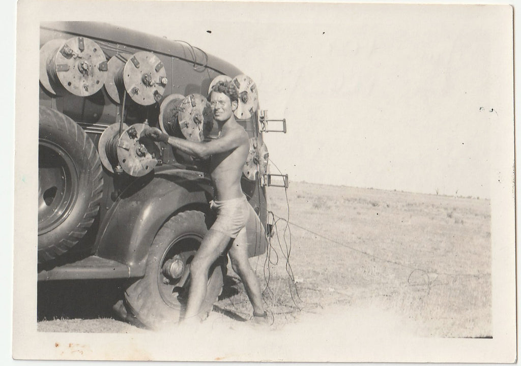 Man Laying Cable in Bakersfield vintage gay photo