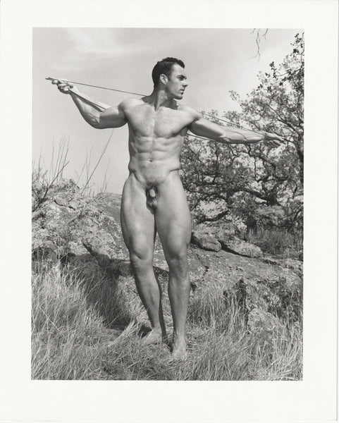 Male Nude Holding Bow: Paul Burkhart vintage physique photo