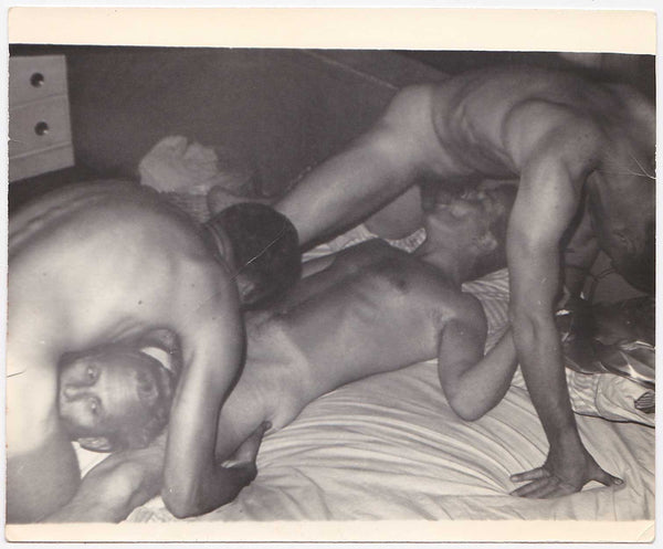Four Men on a Bed vintage gay photo snapshot