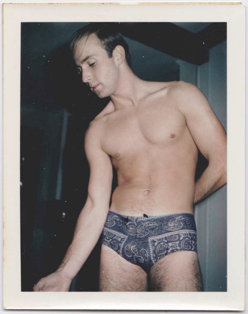 Man Wearing Paisley Swimsuit: Vintage Gay Color Polaroid