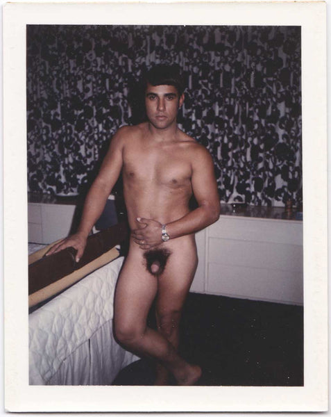 Handsome naked guy in bedroom vintage gay Polaroid