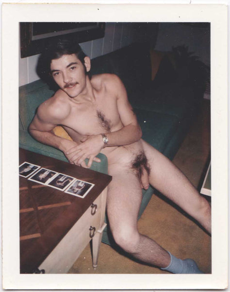 Male Nude Looking at Polaroids of Himself vintage gay photo