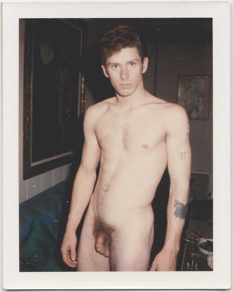 Male Nude with Angry Dog Tattoo vintage gay photo Polaroid