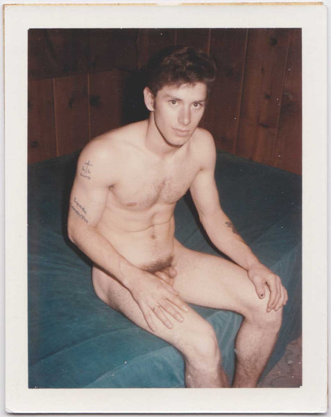 Male Nude Sitting on Bed vintage gay Polaroid