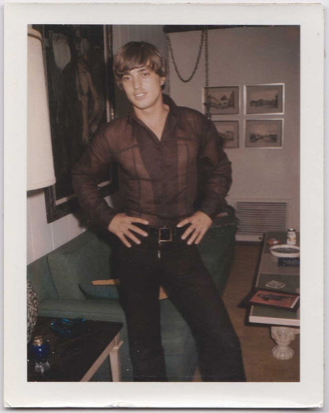Handsome Guy in Sheer Black Shirt vintage gay Polaroid