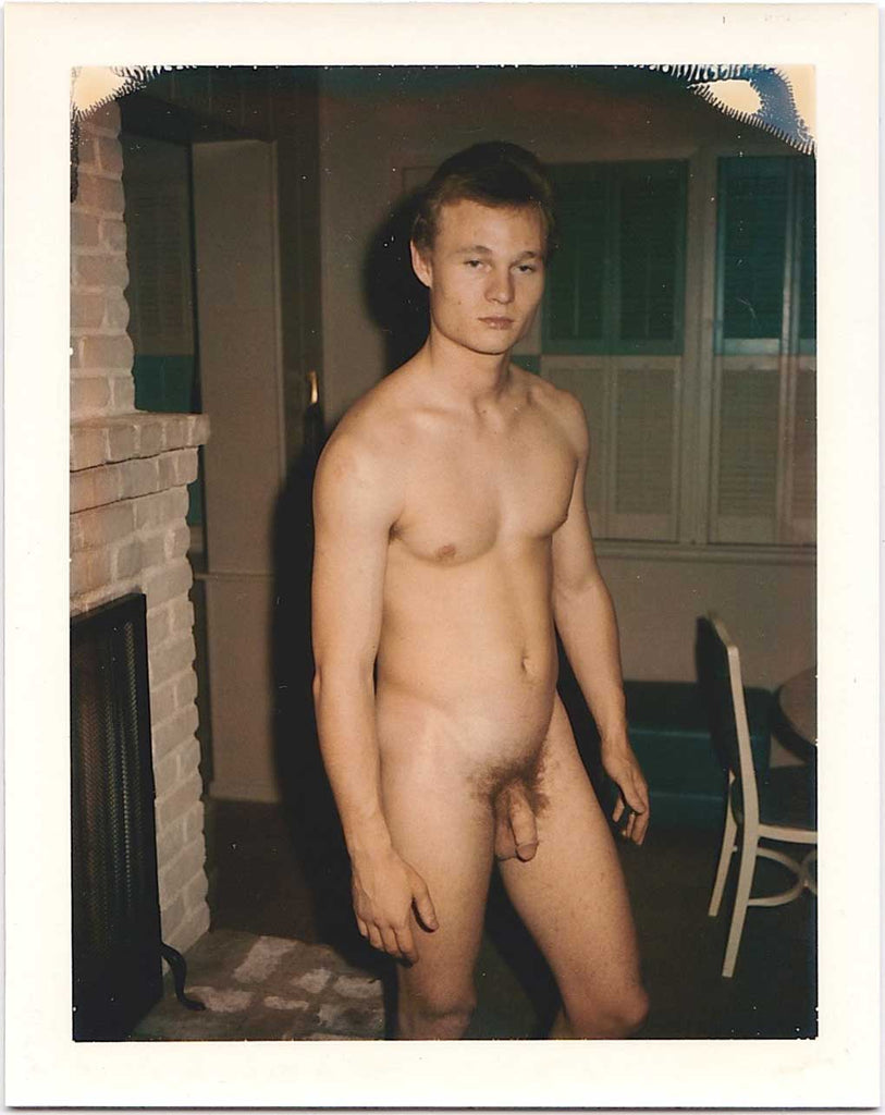 Male nude poses near the fireplace vintage gay Polaroid 1960s