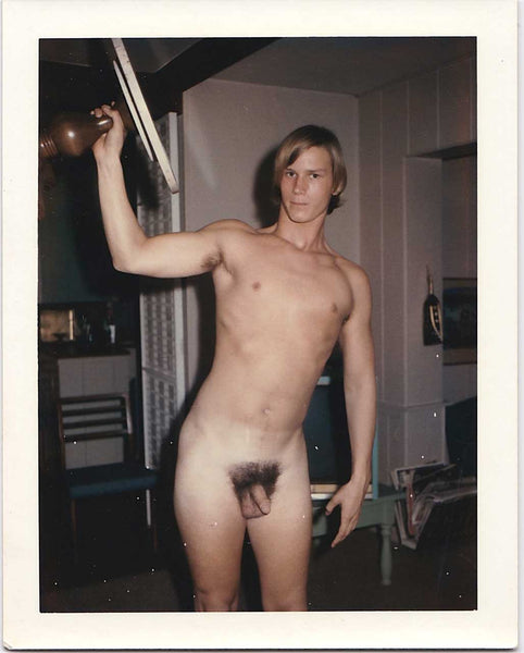 Vintage gay Polaroid Male Nude Lifting Table
