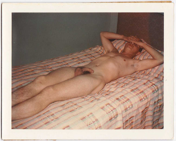 Vintage gay color Polaroid Reclining Male Nude Covering Face