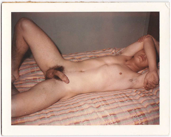 Vintage gay Polaroid Reclining Male Nude Covering Face