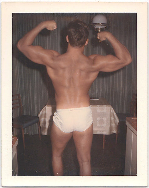 Bodybuilder Flexing in Tighty-whities vintage gay Polaroid