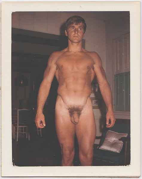 Handsome Bodybuilder in Living Room vintage gay Polaroid 1960s