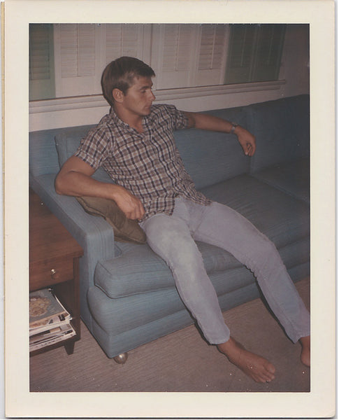 Handsome Bodybuilder Sitting on Sofa vintage gay Polaroid