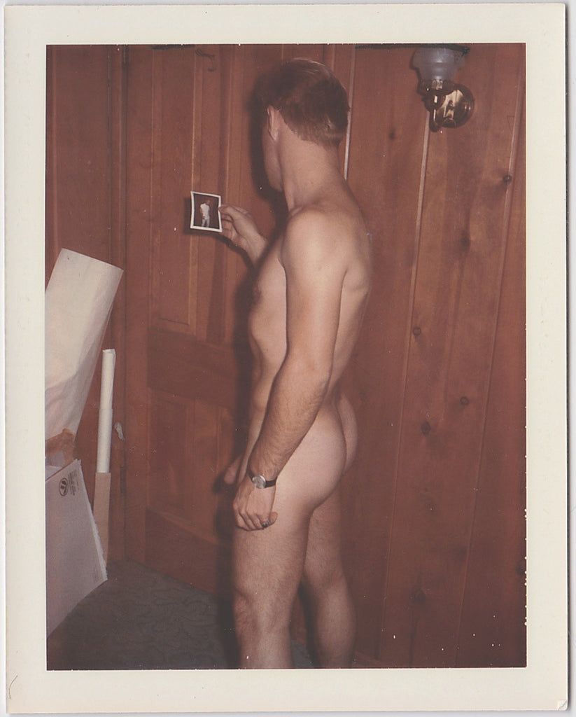 Male Nude Looking at Polaroid vintage gay photo