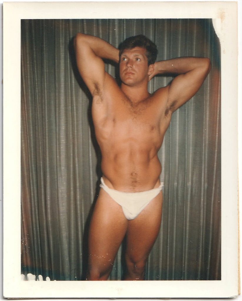 Vintage gay color Polaroid photo Tanned Muscle Guy in Tighty Whities