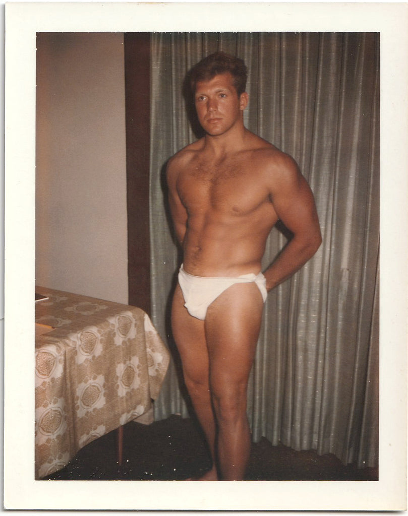 Vintage gay color Polaroid Tanned Muscle Guy in Tighty Whities