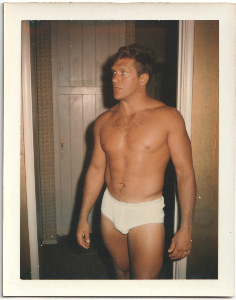 Tanned Muscle Guy in Tighty Whities vintage gay Polaroid photo