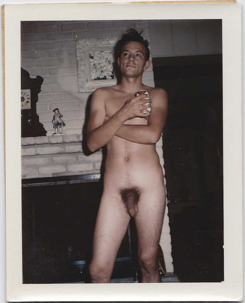 Standing Male Nude Holding Beer Can vintage gay color Polaroid