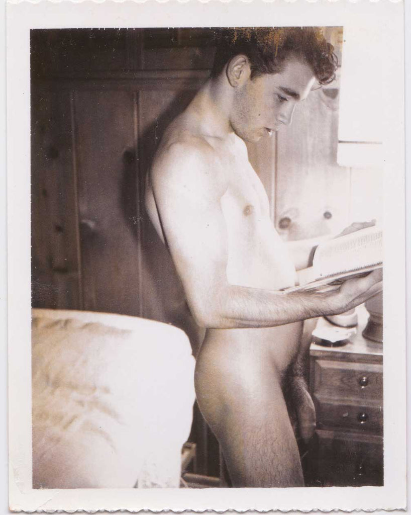 Naked Man Looking at Magazine: Vintage Polaroid