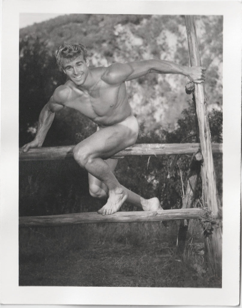 Ed Fury on the Fence, vintage gay physique photo AMG