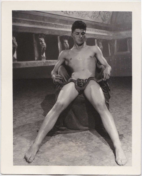Male Nude Against a backdrop of ancient Rome, Athletic Model Guild AMG vintage photo