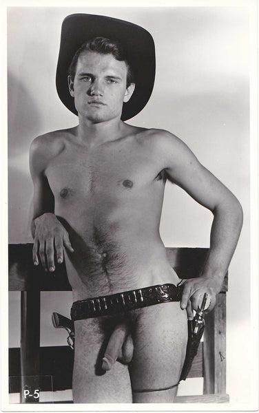 Vintage male nude photo Cowboy with Two Guns