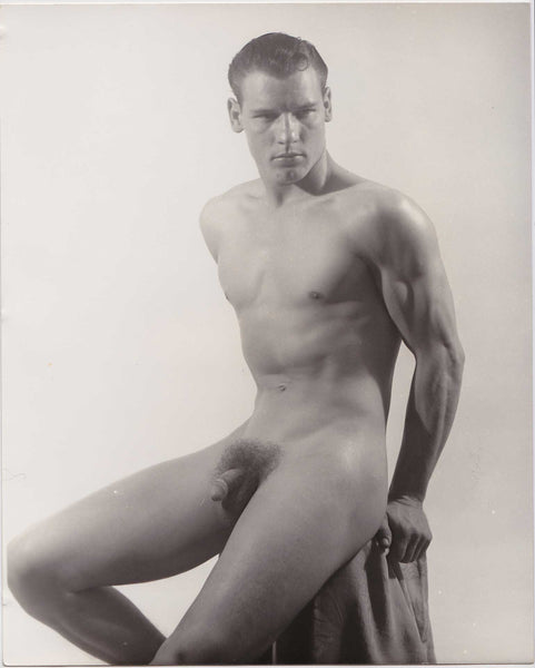 vintage male nude photo Original photo of a beefy, rather serious male model identified on the verso as "Gene Stuart"