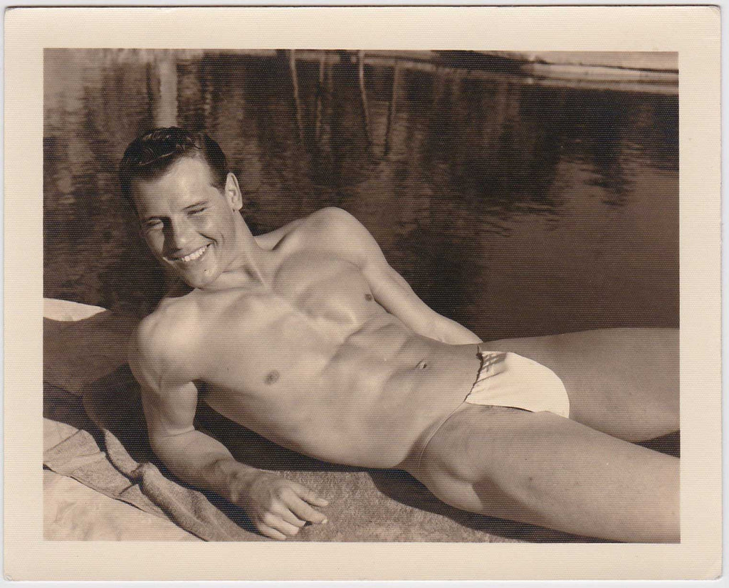Man Reclining by Pool vintage gay physique photo