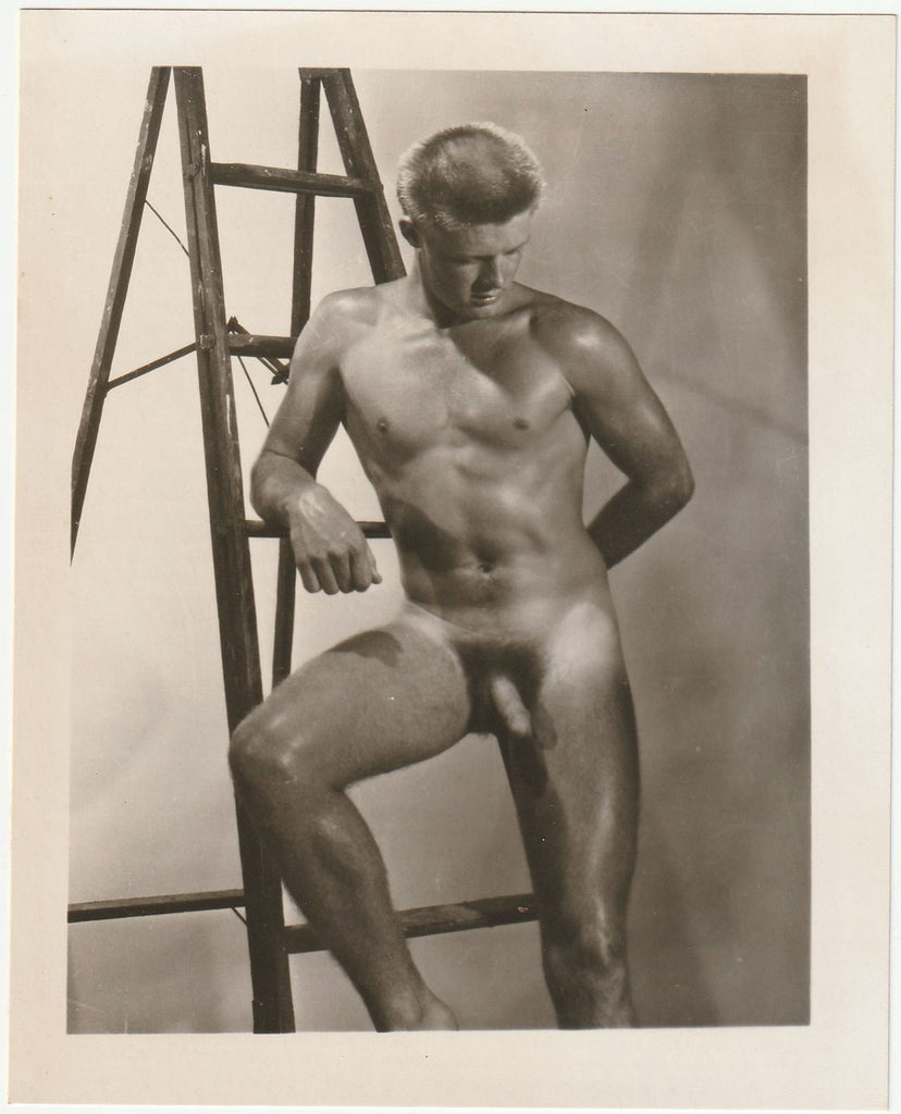 Male Nude with Ladder vintage physique photo