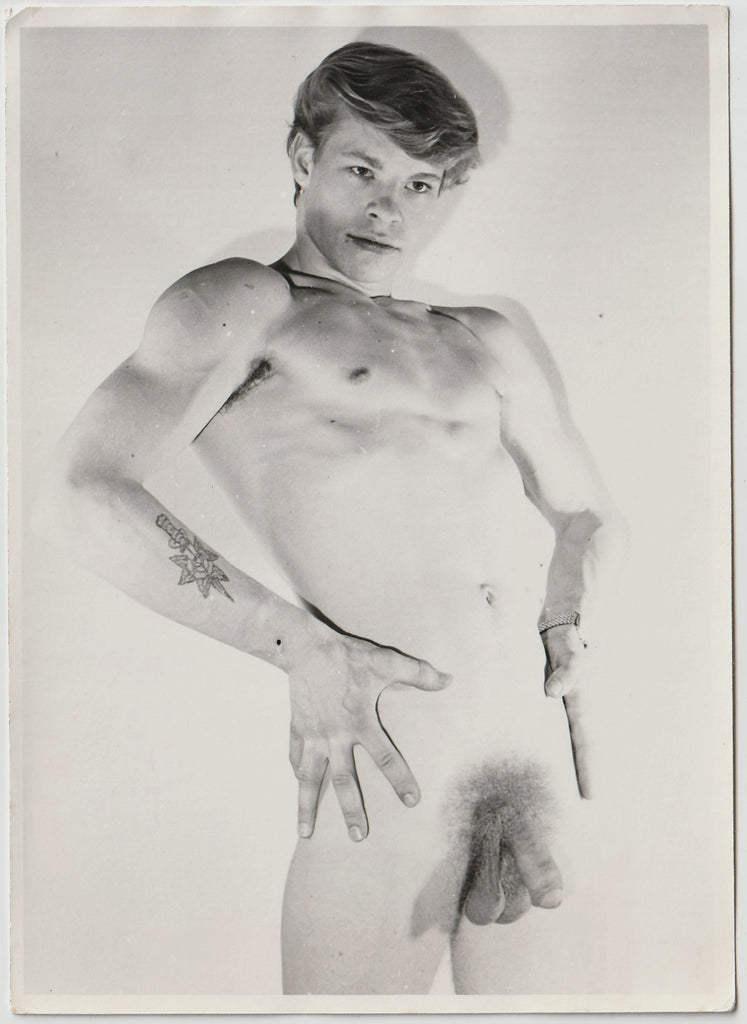 Young Blond Guy with Fingers Splayed vintage gay photo.