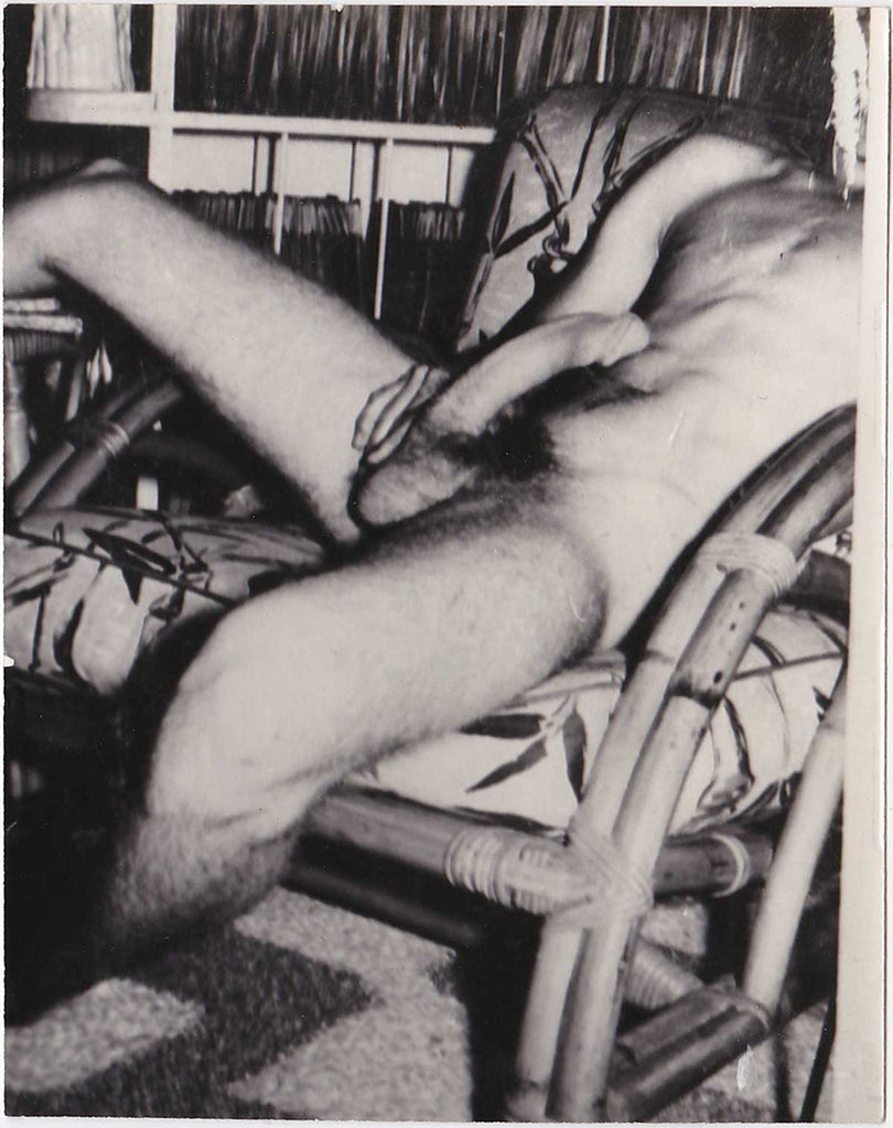 Male Nude Lounging in Bamboo Chair vintage gay photo
