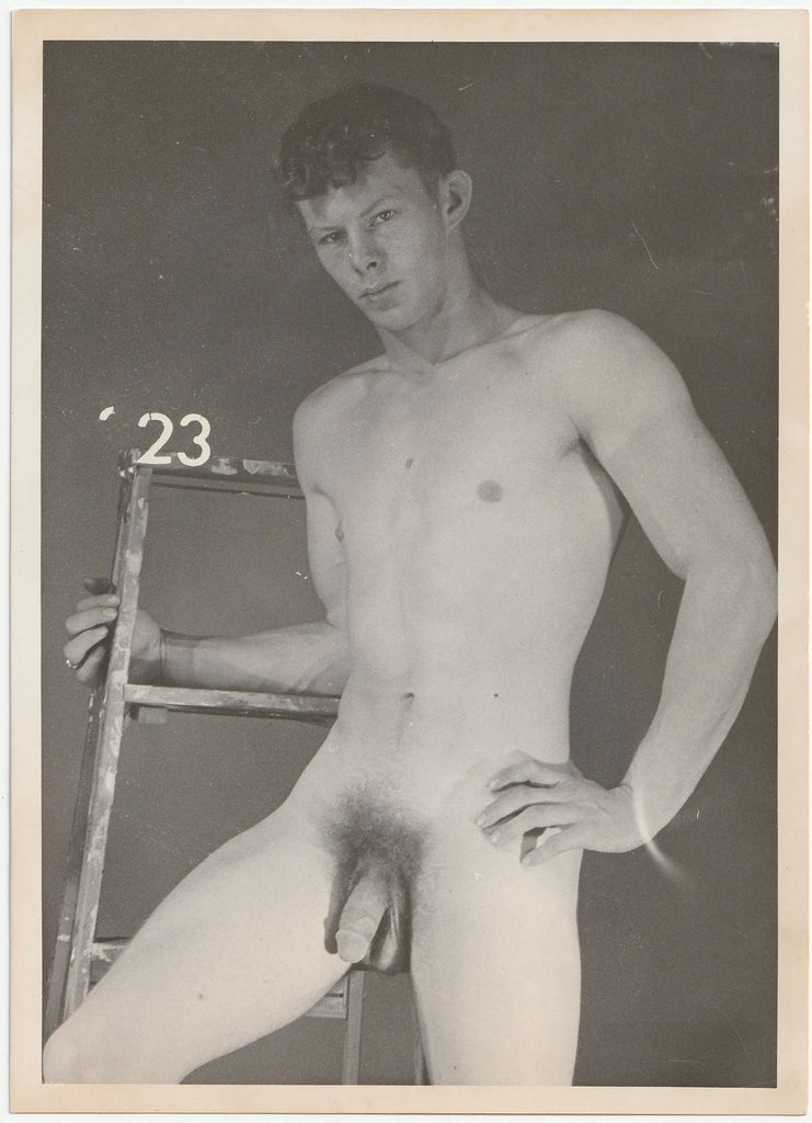 Male Nude with Ladder (23) vintage physique photo