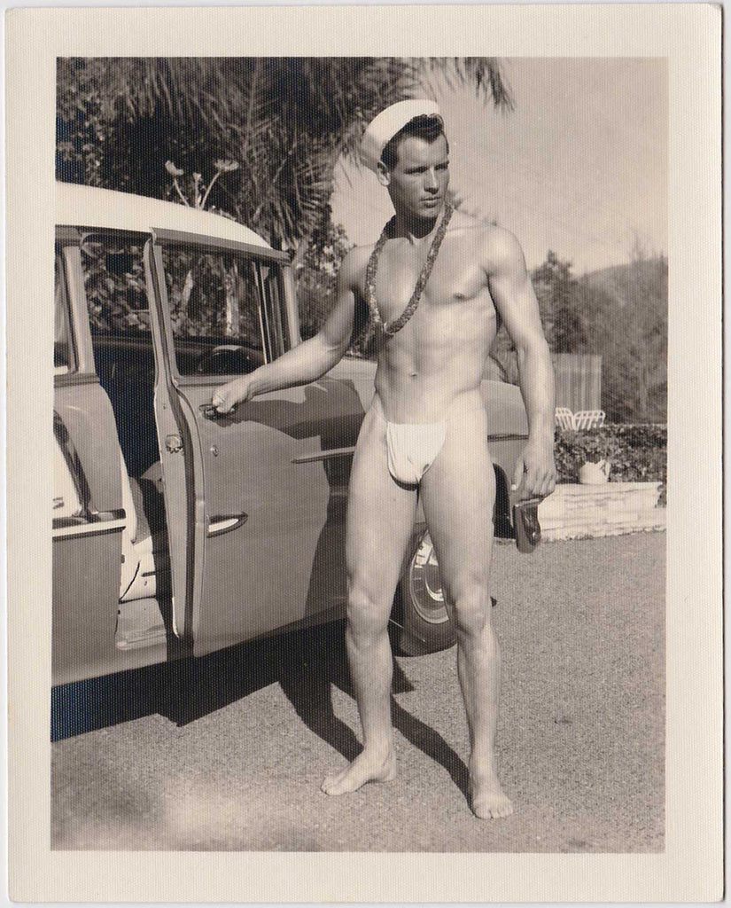Male Nude Opening Car Door vintage gay photo
