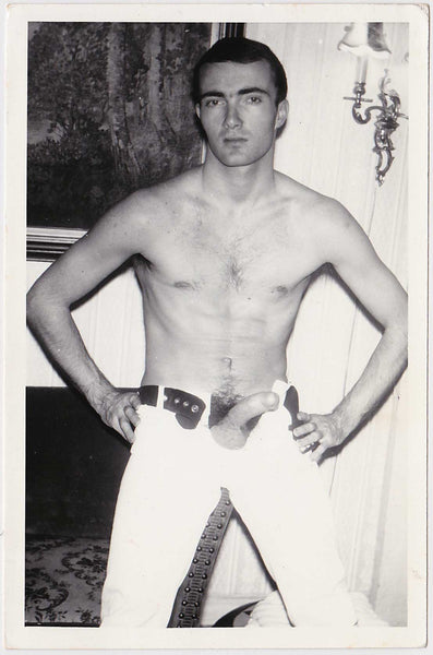 Vintage gay photo Man with Open White Jeans